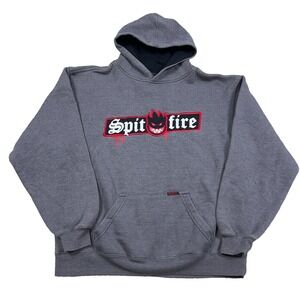 Vintage Y2K Spit Fire Hoodie Boys XL Gray Skate Sweatshirt Skateboard 00s Youth